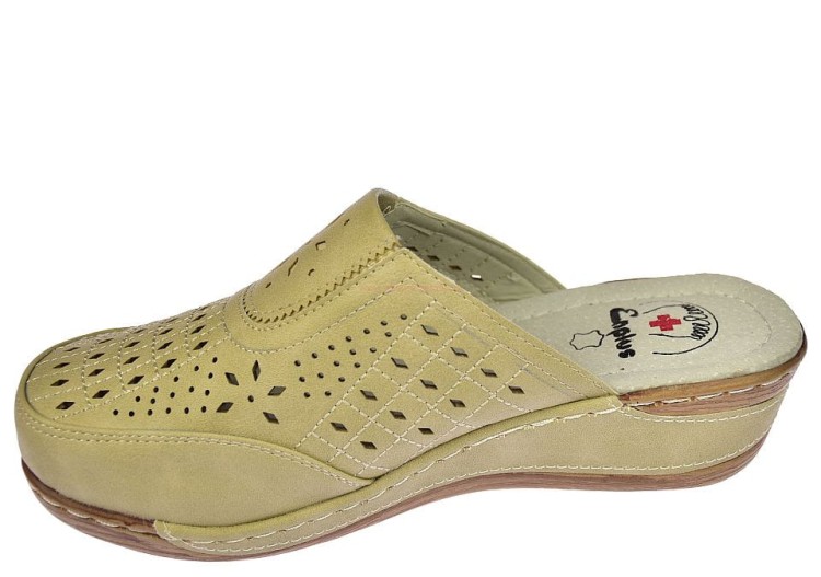 Klapki damskie Enplus na koturnie z profilowaną skórzaną wkładką