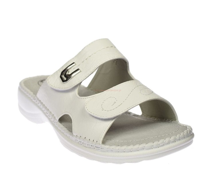 klapki zdrowotne damskie Enplus białe ze skórzaną wkładką