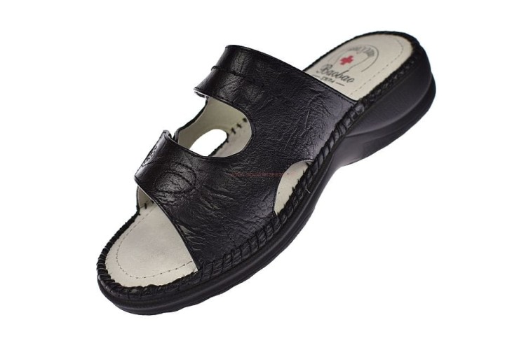 klapki zdrowotne damskie Enplus czarne ze skórzaną wkładką