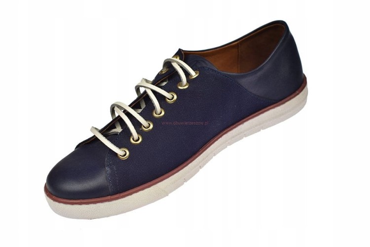 Skórzane półbuty męskie Peppe Rosso granatowe widok z boku