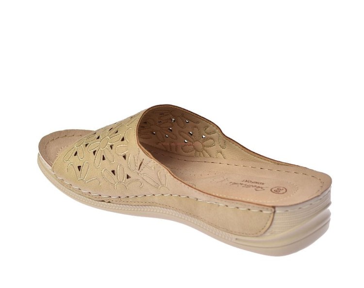 Klapki damskie beżowe z elastyczną podeszwą, komfortowe i stylowe obuwie na lato