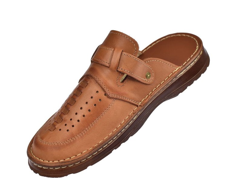 Klapki męskie skórzane zakryte palce S023g