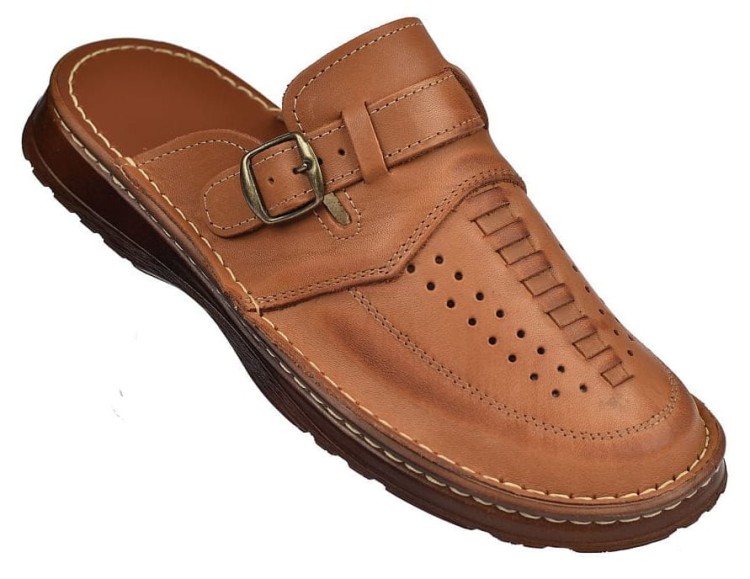 Klapki męskie pełne ze skóry naturalnej s023g