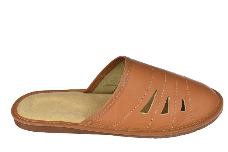 Polskie pantofle męskie z naturalnej skóry – model Zakopianki, jasnobrązowe