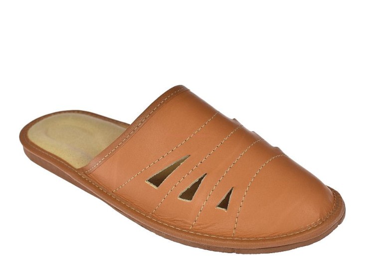 Zakopianki męskie – pantofle z wycięciami, wykonane ze skóry licowej