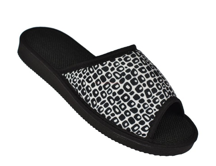 Kapcie domowe damskie bez palców Pami DOG-127 z weluru bawełnianego, czarno-białe