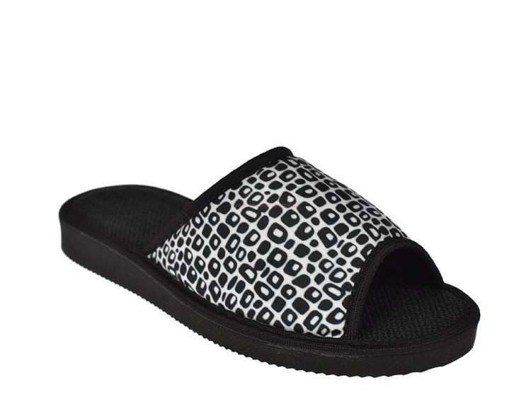 elurowe kapcie Pami DOG-127 dla kobiet, czarno-biały wzór