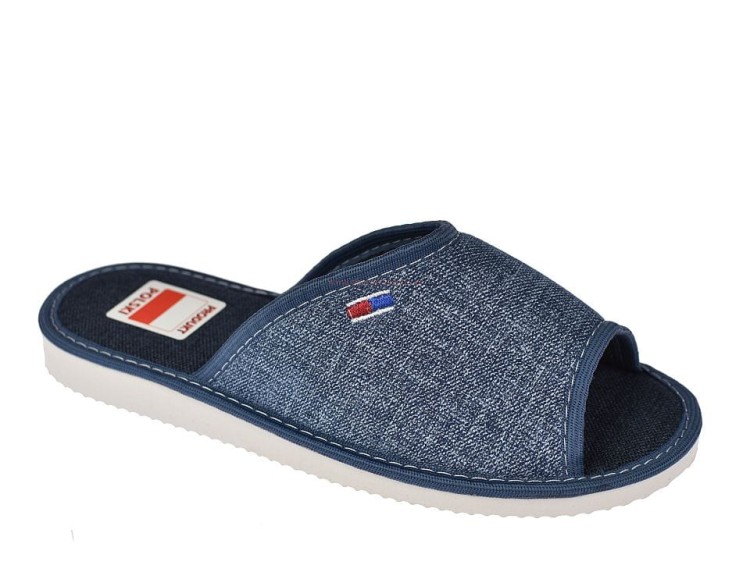 Płaskie kapcie damskie jeansowe na piankowej podeszwie