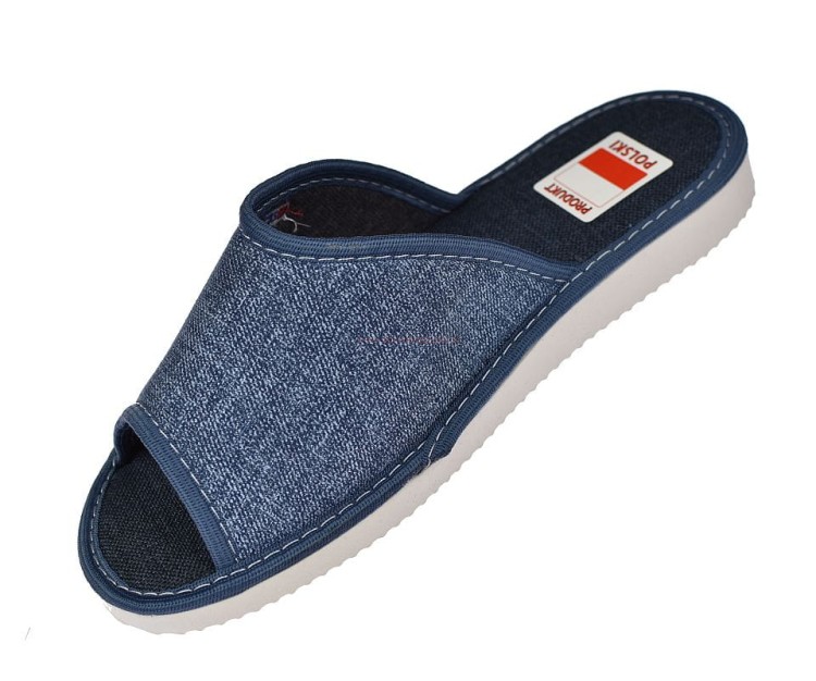 Kapcie jeansowe damskie domowe płaskie