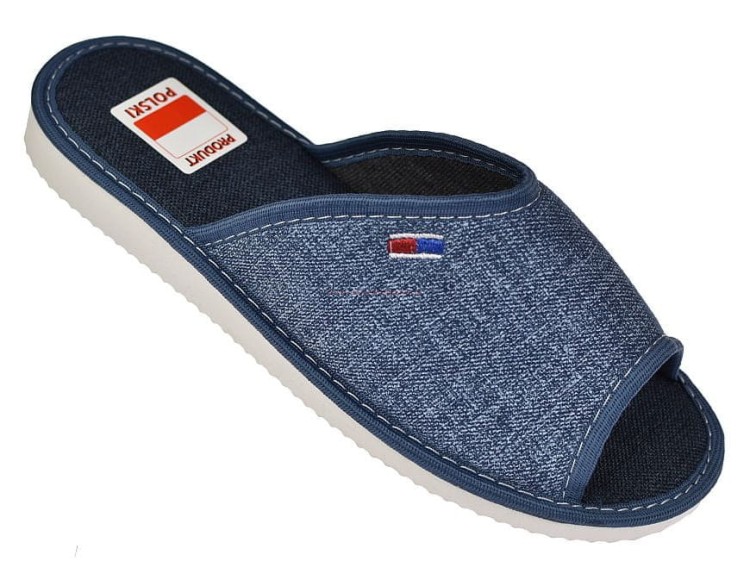 Kapcie domowe damskie laczki jeans na piankowej podeszwie