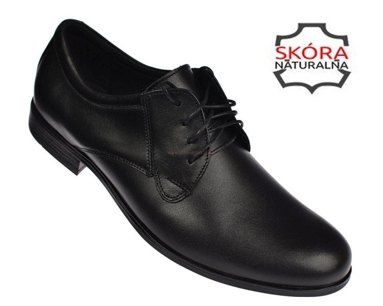 Czarne męskie buty wizytowe Agmos AG-599 z naturalnej skóry licowej