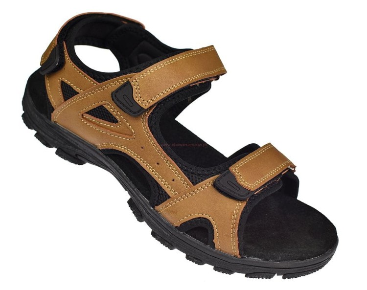 Wygodne sandały męskie camel z profilowaną skórzaną wkładką