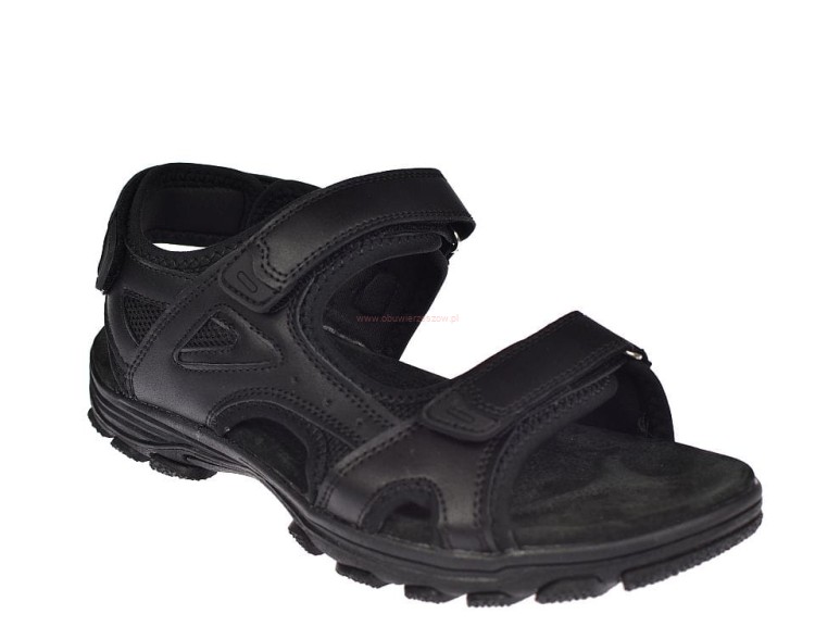 Czarne sandały męskie na rzepy American HL176 – zbliżenie na paski