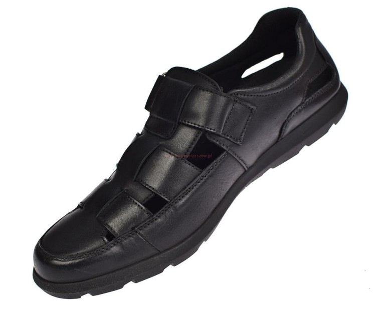 wygodne sandały męskie czarne ze skóry naturalnej – widok z góry