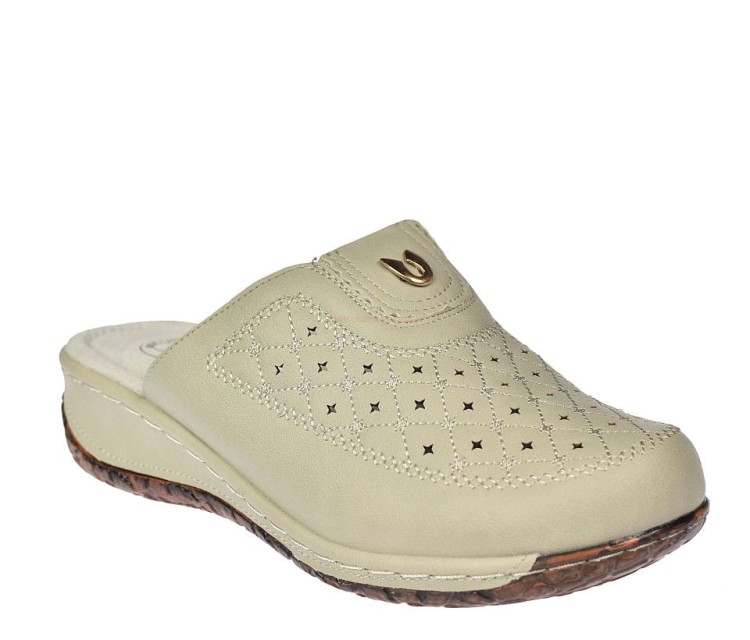 Beżowe klapki profilaktyczne damskie Enplus JL395-1 z szeroką gumą na cholewce