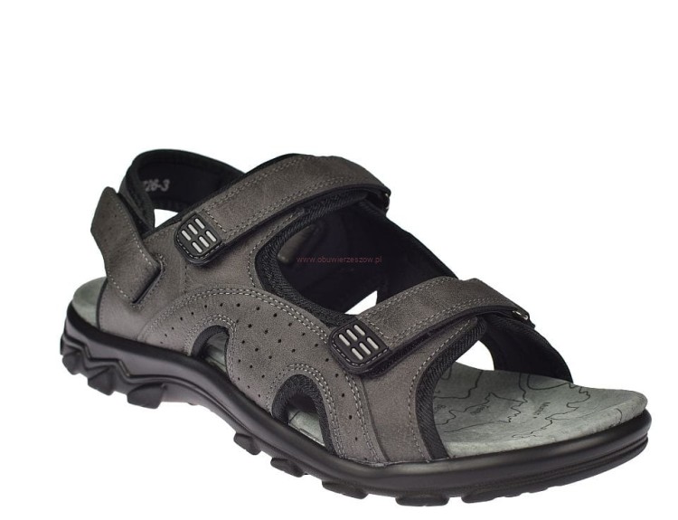 Szare sandały męskie duże rozmiary C7726 – widok z boku, paski na rzepy