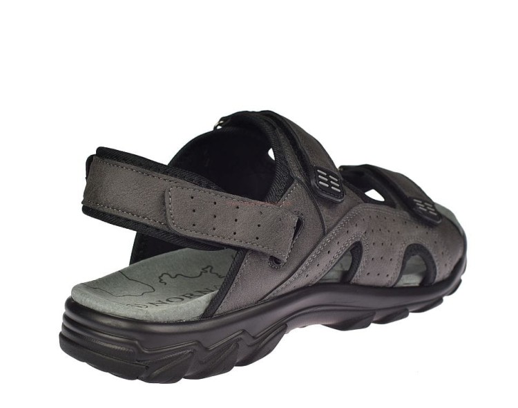 Duże sandały męskie C7726 w kolorze szarym – widok z tyłu, pasek na rzepy