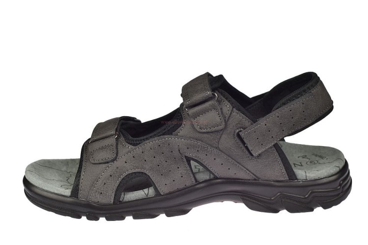Szare sandały męskie w dużych rozmiarach z regulowanym paskiem na pięcie – widok z góry