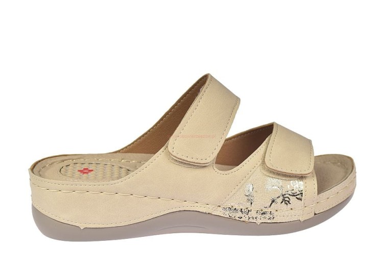 Beżowe klapki na koturnie Skotnicki z wkładką na ostrogi piętowe – elegancki design