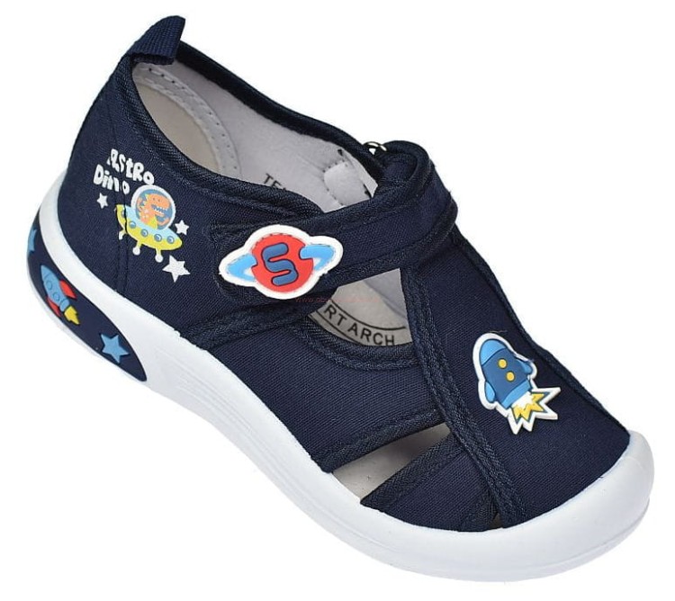 Pantofle dziecięce przedszkolne American Club TEN171 granatowe – widok z boku
