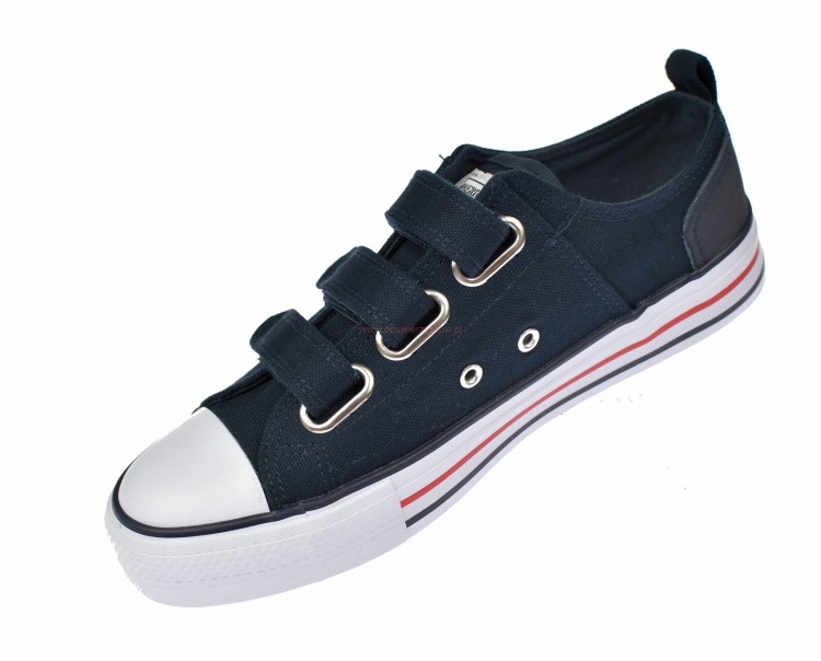 Granatowe trampki młodzieżowe American Club z rzepami – widok z boku