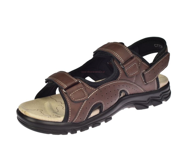 Brązowe sandały męskie z regulowanymi paskami na rzepy model C7726