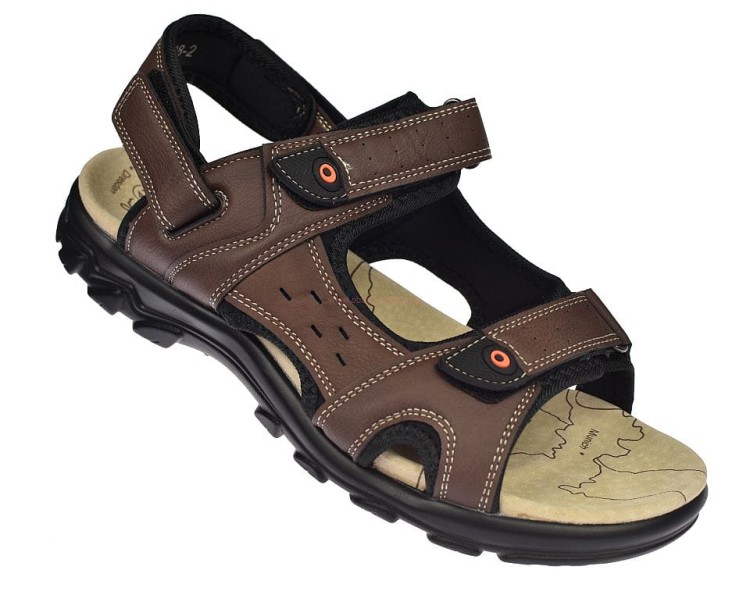 Duże brązowe sandały męskie na rzepy C7726 ze skórzaną wkładką