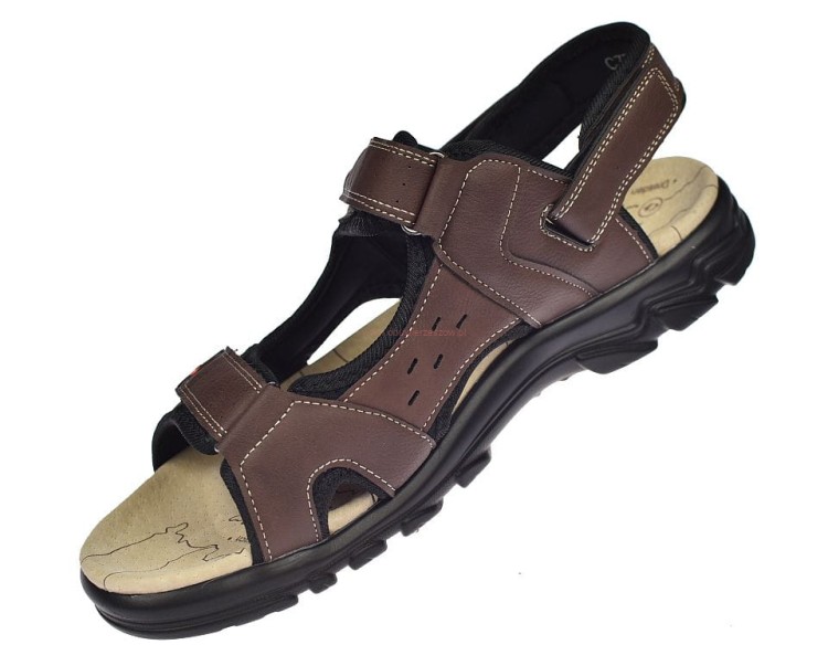 Duże sandały męskie brązowe na rzepy ze skórzaną wkładką C7726