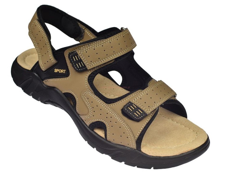 Duże rozmiary Beżowe sandały męskie na rzepy