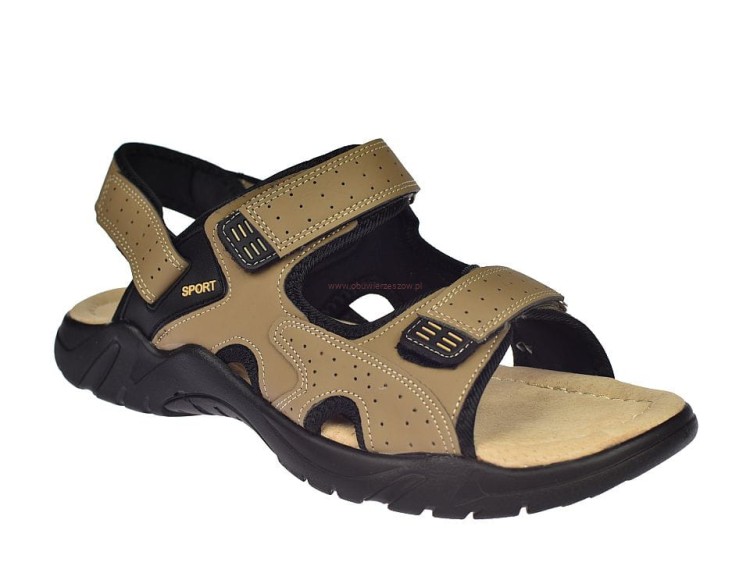 Wygodne duże sandały męskie z eko skóry w kolorze beżowym