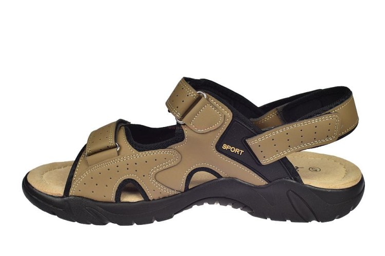 Męskie sandały beżowe na rzepy – widok z boku