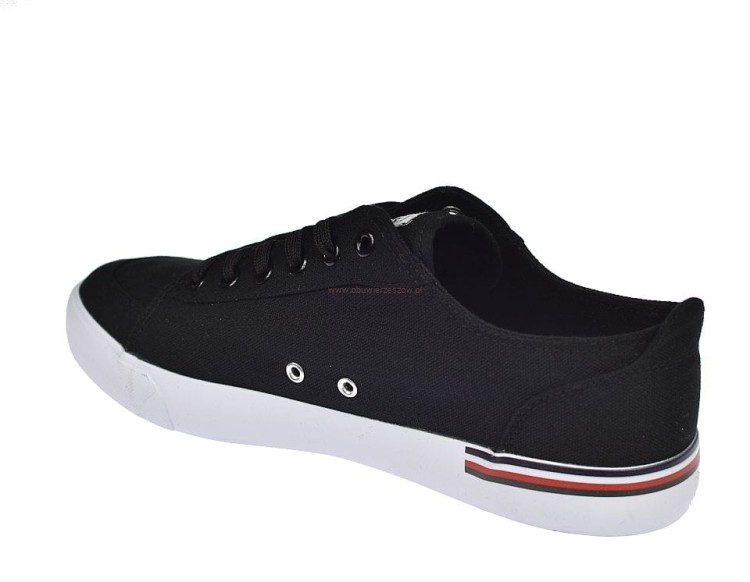 Trampki męskie na białych spodach sznurowane czarne