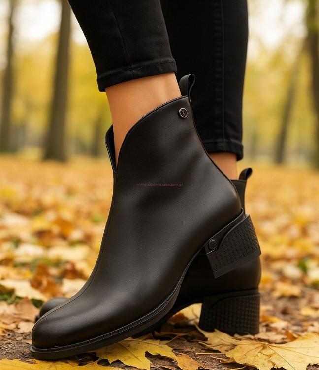 wygodne botki damskie czarne skórzane jesień zima