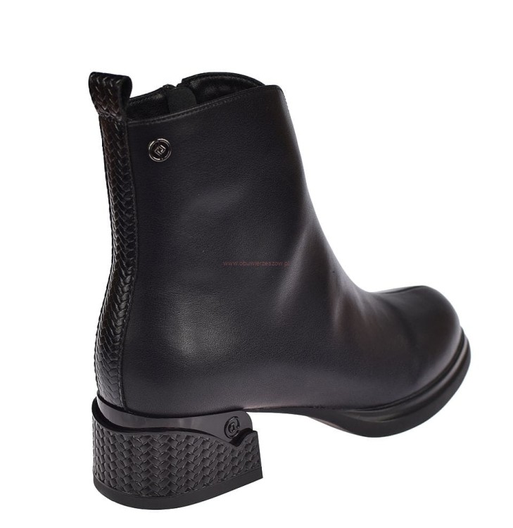 Skórzane botki damskie na klocku ocieplane