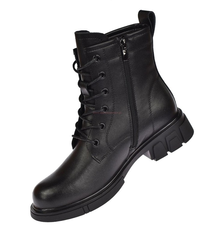 Botki damskie ze skóry naturalnej B-3-106 czarne na obcasie 3,5 cm, zapinane na suwak