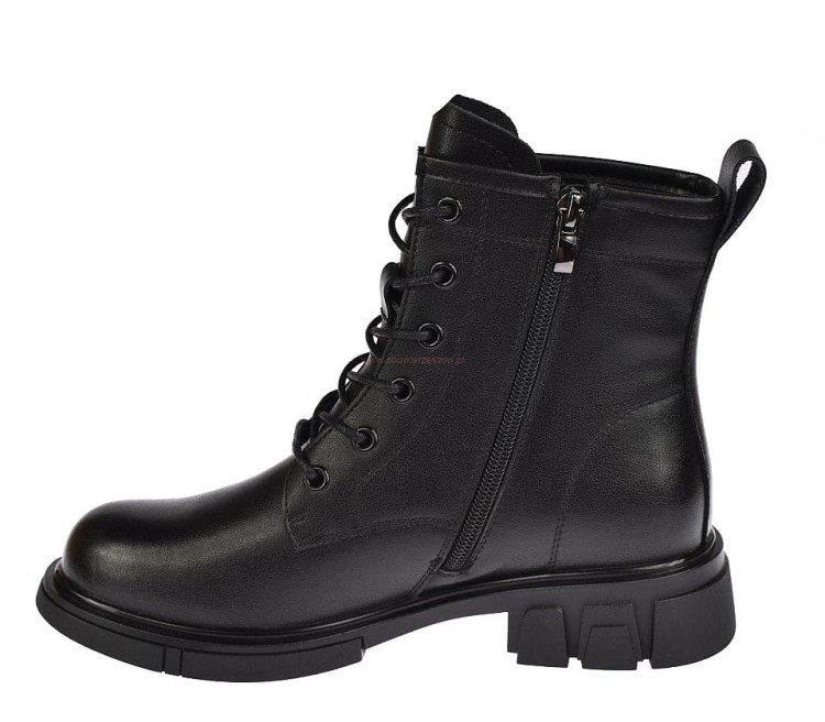 Botki damskie niskie Jankowski JK/B-3-106 czarne ze zdobionym obcasem i ociepleniem