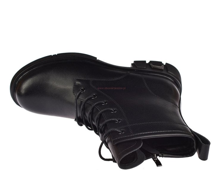 Czarne botki damskie ze skóry naturalnej Jankowski JK/B-3-106 z gustownym zdobieniem na obcasie