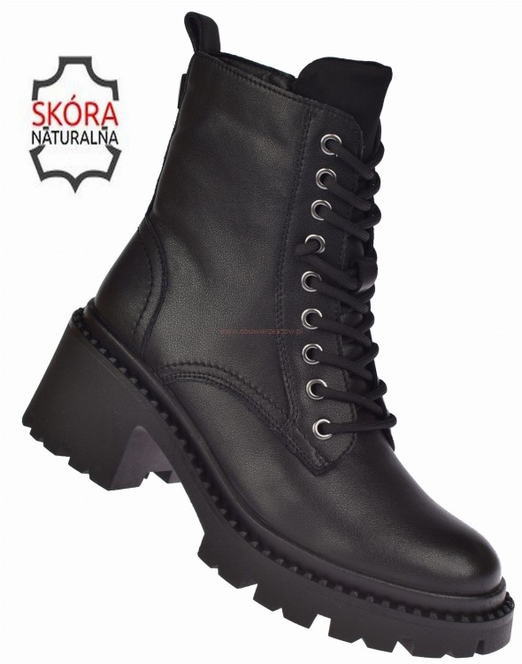 Botki damskie skóra czarne na obcasie klocek 6 cm – JK/B-3-125