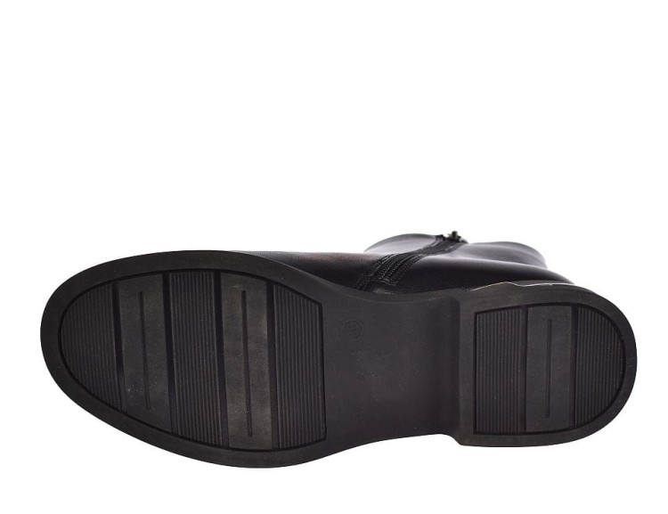 botki damskie ocieplane skórzane na płaskiej podeszwie czarne