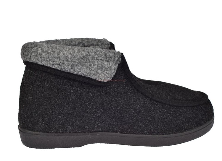 Czarne kapcie męskie W080-2 – filcowe bambosze z futerkiem na cholewce