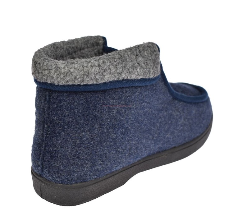 Ocieplane kapcie męskie W080-2 granatowe – wygodne wsuwane bambosze domowe