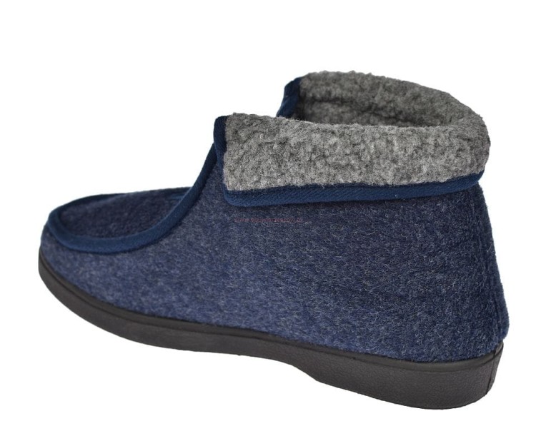 Granatowe kapcie męskie W080-2 – filcowe bambosze z futerkiem na cholewce