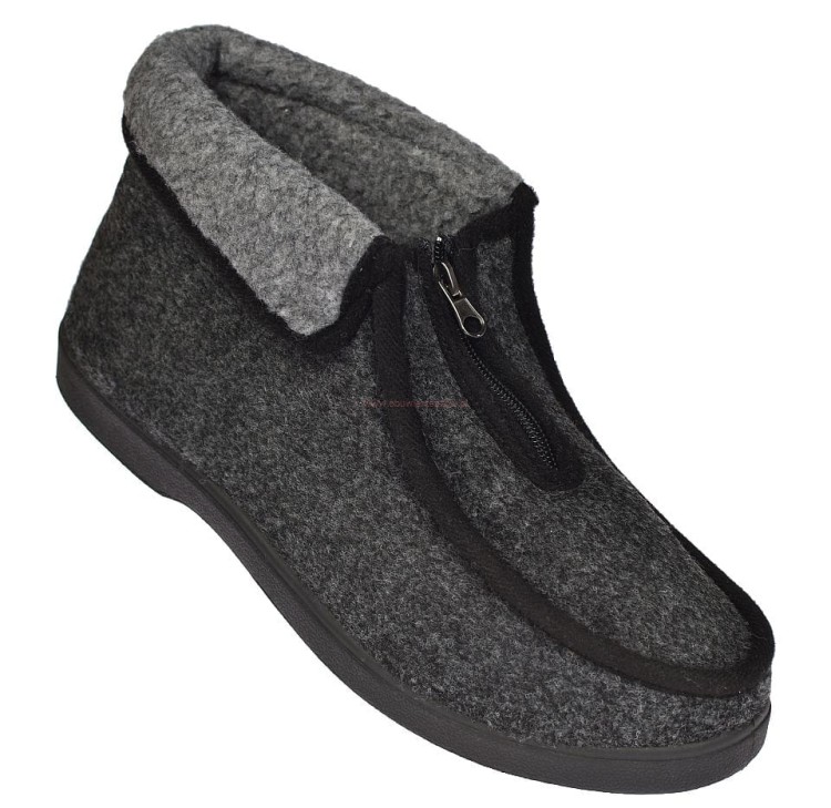 Kapcie męskie W080-2 szare z odwijanym futerkiem na cholewce – widok z przodu