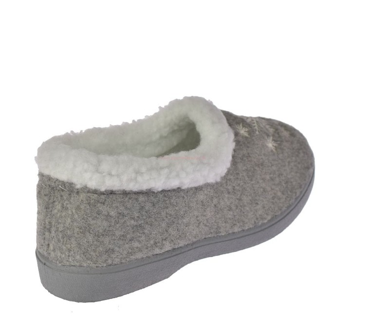 Damskie bambosze B041 jasny popiel – krótkie filcowe kapcie z futerkiem