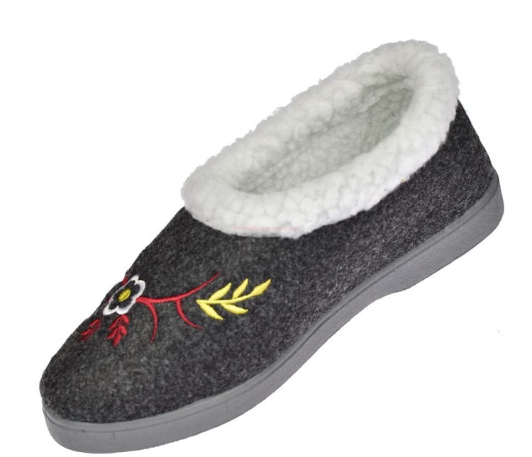 Bambosze damskie B040 szare – krótkie, ciepłe kapcie wsuwane