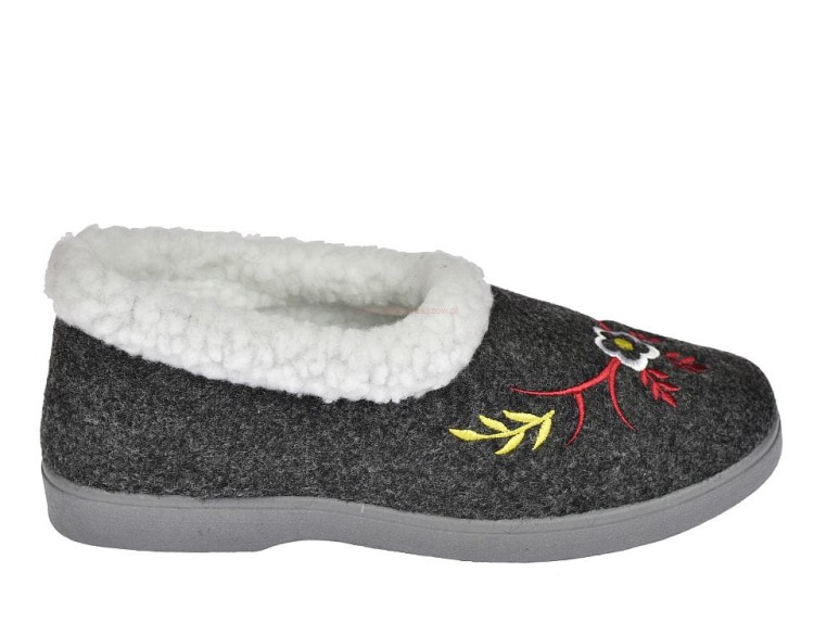 Kapcie damskie B040 szare – wnętrze z miękkim białym futerkiem odwijanym