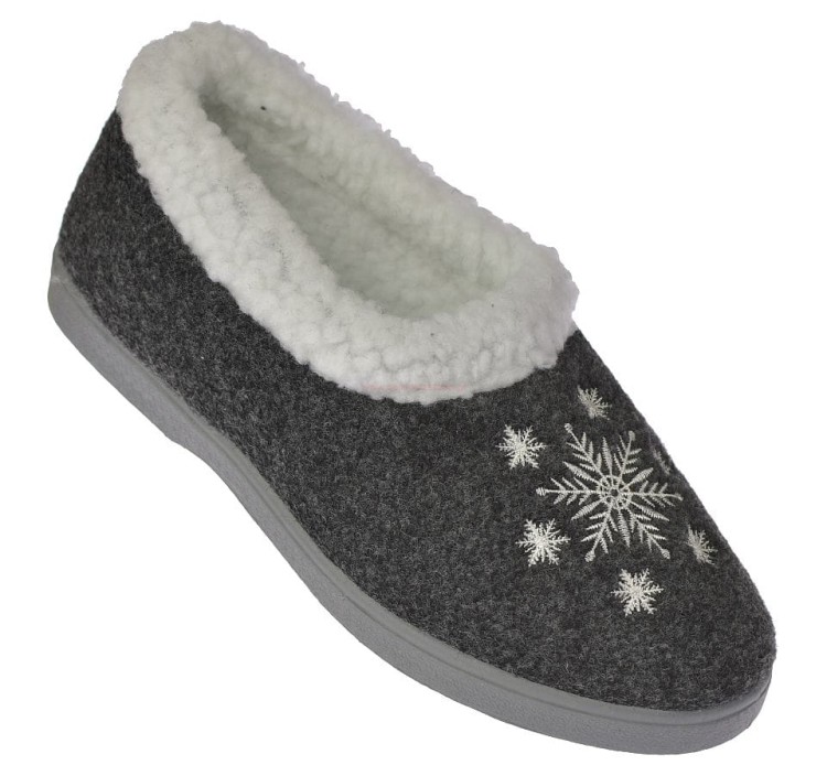 Bambosze damskie B041 szare – krótkie, ciepłe kapcie wsuwane