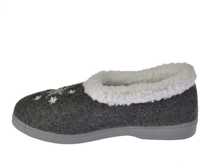 Damskie bambosze B041 szare z odwijanym futerkiem – krótkie kapcie domowe