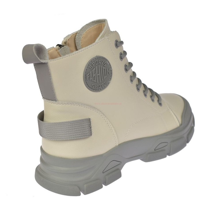 glany damskie B-3-1502 białe na szarej podeszwie zimowe