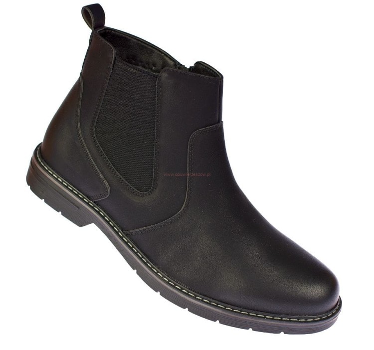 Eleganckie męskie sztyblety Skotnicki 0709 czarny mat, botki zimowe z nubukowej skóry ekologicznej